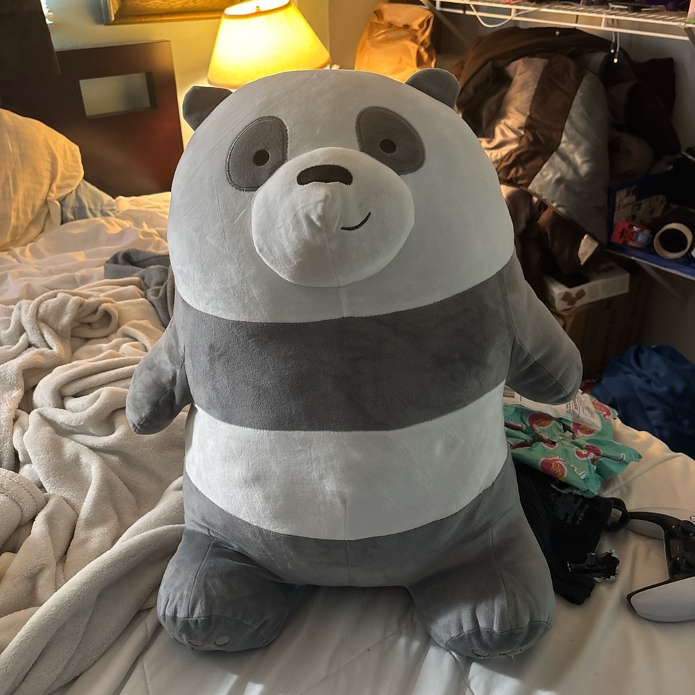 Gray and White Stuffed Panda Bear